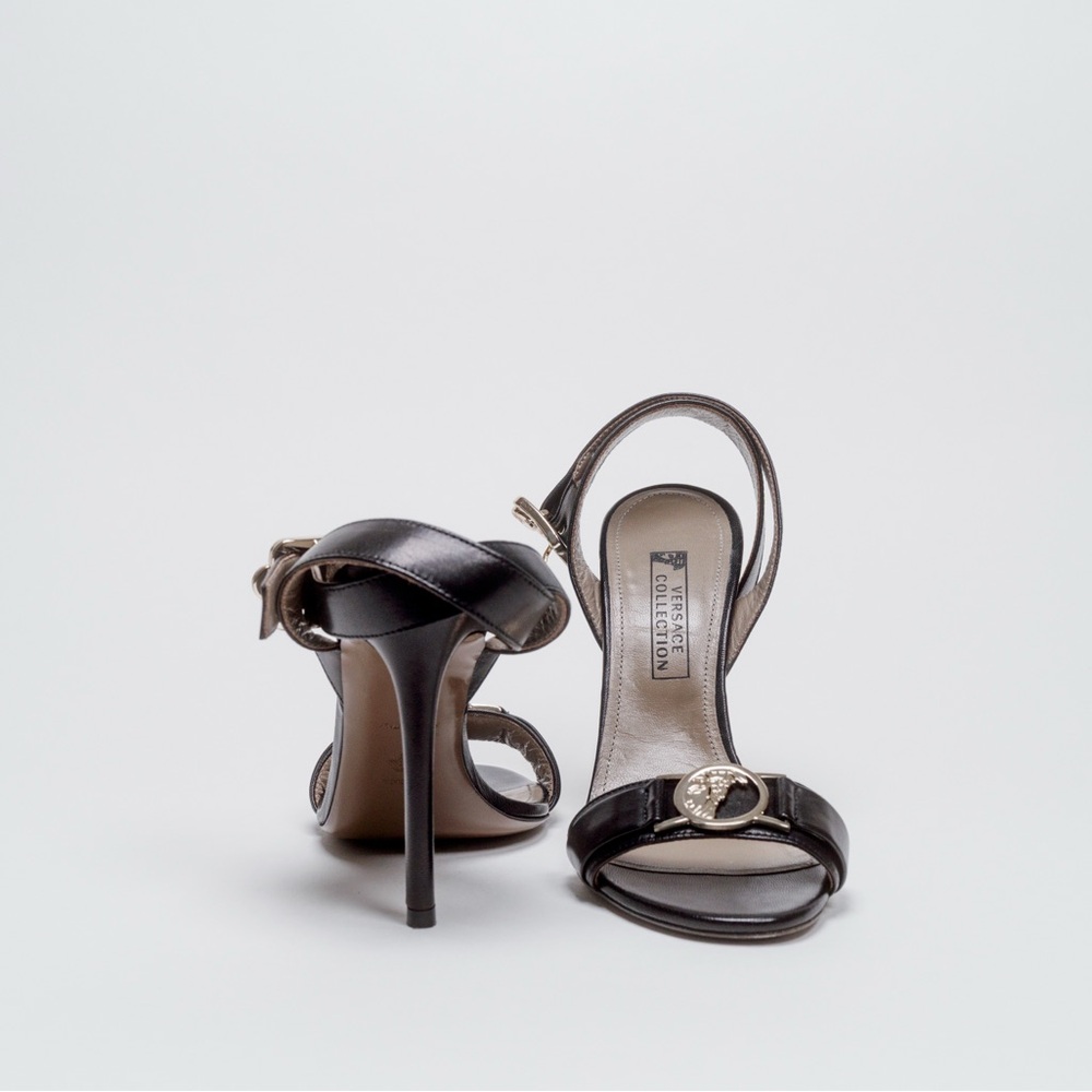Versace Black Leather Stiletto Sandals - Size 37 - Picture 4 of 11